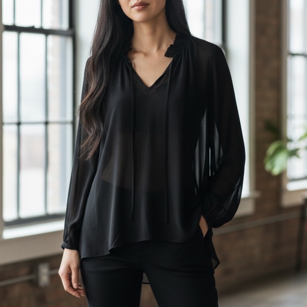 Vince Camuto Black Sheer Blouse